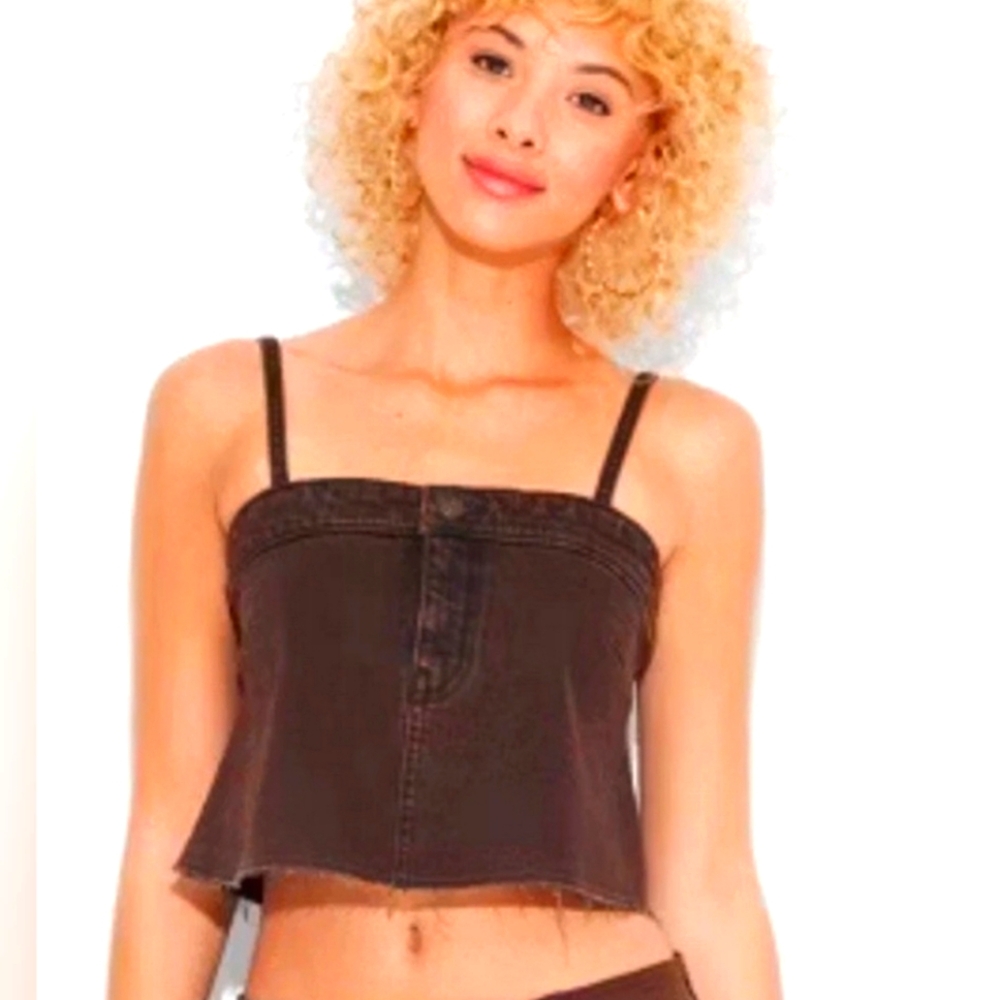 Wild Fable Women’s Brown Reworked Cropped Denim Tank Top Size Large